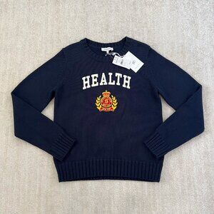 NWT Sporty and Rich Navy Blue Health Crest Crewneck Sweater M
